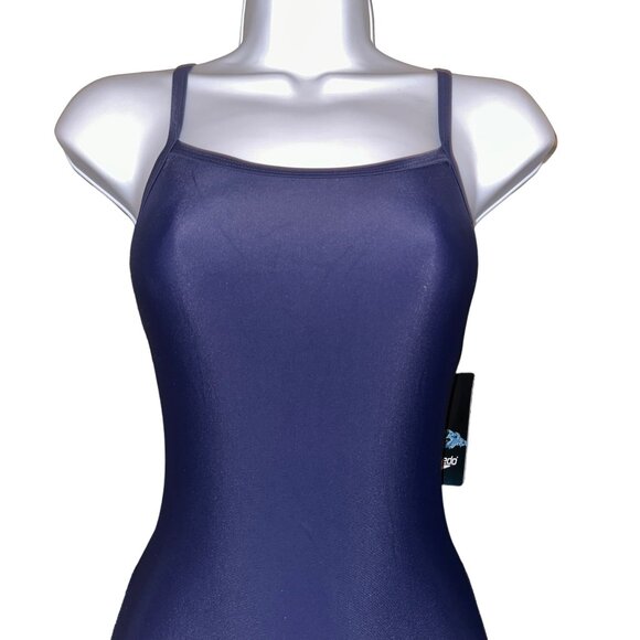 NWT Speedo PowerFlex Eco One Piece Swimsuit Womens 6 32 Solid Blue Compression - Picture 2 of 9